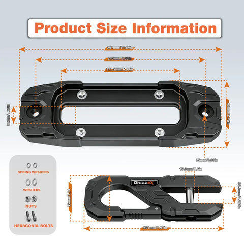Beefy Heavy Duty Winch Fairlead With Hook For Off Road Recovery 33,000 Lbs Breaking Strength 17,600 Lbs Safe Working Load Aluminum Hawse Fairlead 40Cr Alloy Steel Core 1 Inch Bolt Pattern Fits Truck Jeep SUV ATV UTV Black size diagram