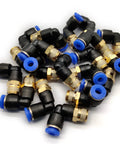 Push To Connect 90 Degree Elbow Fitting For 4Mm Tube OD To G1-8 Thread, pack of 20 fittings with blue and brass connectors