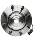 Top view of 4WD Front Wheel Bearing And Hub Assembly for Chevy Silverado Sierra 2500 HD 3500 showing 8 bolt lugs and ABS wire