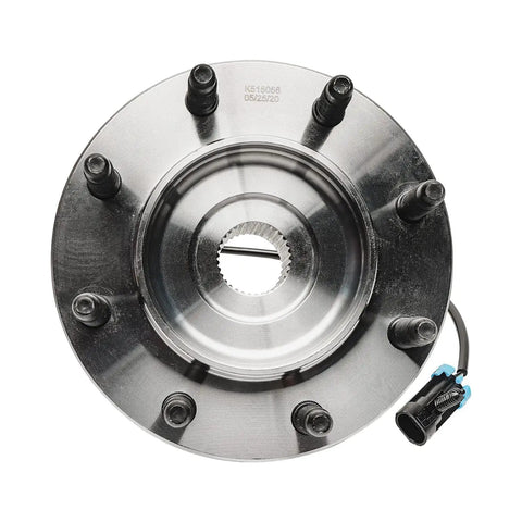 Top view of 4WD Front Wheel Bearing And Hub Assembly for Chevy Silverado Sierra 2500 HD 3500 showing 8 bolt lugs and ABS wire