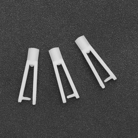 20 Pcs RC Clevis Snap Links Replacement Quick Links Nylon Clevis For Remote Control Airplanes And Electric Planes Ideal For 2mm Control Rods And Ball Joints Durable Nylon Aircraft Upgrade Spare Parts showing three white snap links on black background.