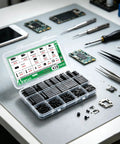 410Piece M2.5 Nylon Motherboard Standoffs Kit With Male And Female Hex Spacers, Screws And Nuts For Circuit Boards And PCBs, Durable, Corrosion Resistant, Non Toxic Hardware Set For Reliable Builds on workbench with parts organizer