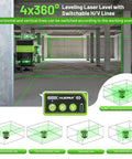 HUEPAR 360° self-leveling laser level with LCD screen, green housing, front view