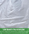 Close-up of Clear 6 Mil Plastic Sheeting 40x50 Foot Drop Cloth for Painting, showcasing Low Density Polyethylene texture.