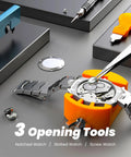 Watch Battery Replacement Kit With Case Back Opener, Five In One Screwdriver, Pry Tools, Spring Bar Tool, Tweezers, and Repair Set