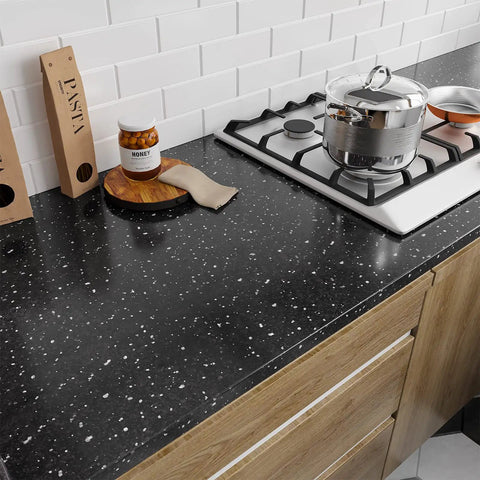 Kitchen countertop with black granite peel and stick contact paper 36 x 160 inch waterproof self adhesive vinyl near stove