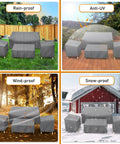 Outdoor Waterproof Patio Furniture Covers 4 Piece Set rain, UV, wind, snow protection on chairs, loveseat, table in various weathers