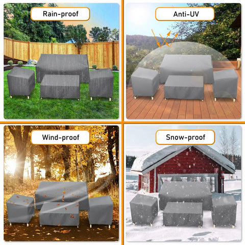 Outdoor Waterproof Patio Furniture Covers 4 Piece Set rain, UV, wind, snow protection on chairs, loveseat, table in various weathers
