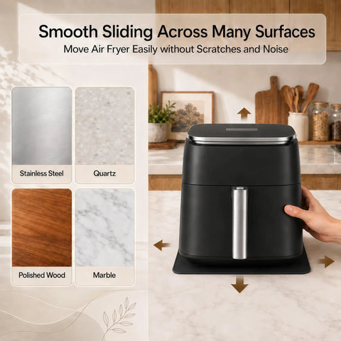 Slide Mat For 9 In 1 TurboBlaze Air Fryer With Anti Slip Base And Hanging Strap, Easy Clean Countertop Protector shown with air fryer