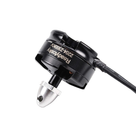 Close-up view of MT2204 2300KV Brushless Motor For RC QAV210 250 280 FPV Racing Drones 2-3S With Gold Plated 2mm Bullet Plugs, CW adapter shown