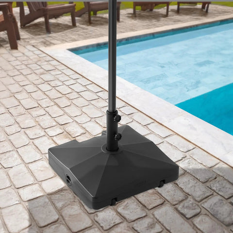 Beefed Up Heavy Duty Outdoor Umbrella Base Fillable To 100 Pounds With Wheels For Easy Move And Stable Support Universal Fit