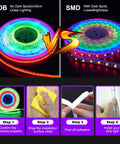 Comparison of COB and SMD Bluetooth App Controlled Color Changing LED Strip Lights 150 Ft Rope Light Kit Sync With Music For Bedroom