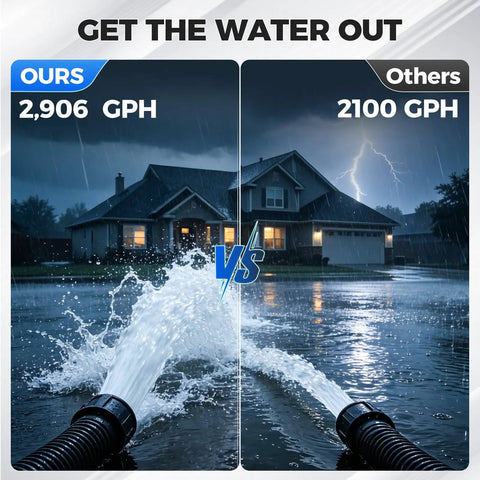 Comparison of Real Deal Heavy Duty Submersible Sewage Pump With Rock Solid Stainless Steel Build Moving 2900 GPH vs 2100 GPH.