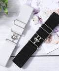 2 Pack Elastic Equestrian Belt For Women, 1.5 Inch Adjustable Horse Riding Belt With Buckle in white and black