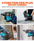 1-1/4 Inch SDS-Plus Rotary Hammer Drill With Vibration Control And Safety Clutch detailed in multiple uses on concrete and masonry
