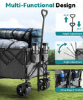 49 Inch Foldable Collapsible Grocery Wagon Cart With 440 Lb Capacity On Wheels, loaded with camping gear, adjustable handle