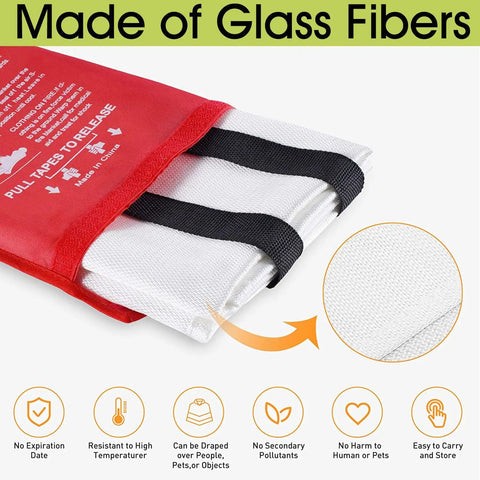 Kitchen Fire Blanket 4 Pack Emergency Safety Blankets Fiberglass Fire Suppression product image showing packaging and blanket material.