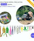 399 Piece Freshwater Fishing Lure Kit For Bass Trout And Salmon with tackle box and fishing scene by a lake