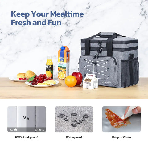 Portable Collapsible Soft Cooler Bag With Double Deck Design For 24 30 60 Cans Leakproof Ice Chest For Beach Camping And Grocery Grey
