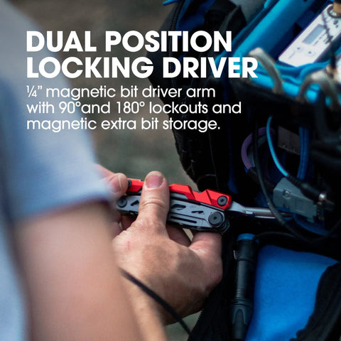 Hand using Locking Pocket Multi Tool 8 In 1 With Titanium Nitride Frame And Pliers Wire Cutters Sheepsfoot Blade Saw Awl Dual Bit Screwdriver Bottle Opener For Camping Hunting Fishing And Hiking EDC