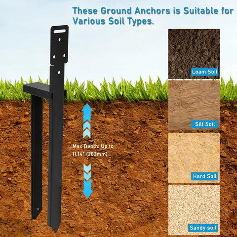 Heavy Duty Ground Anchors Set For Tent Posts And Fences One Piece Stakes With L Brackets Wood Post Repair Kit Wind Resistant Steel Mobile Home Anchor System Durable Outdoor Tie Downs