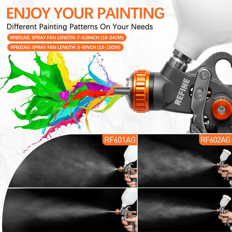 Kickass Hvlp Spray Paint Gun Set With Die Cast Aluminum Body Stainless Tip And Integrated Regulator Built Different Pro Airbrush Rig For Garage Detailing Crisp Coating showcasing spray fan patterns and usage.