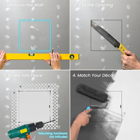 Built Tough 7x7 Galvanized Steel Drywall Access Panel With Fully Removable Door And Paintable White Finish For Plumbing And Utility Covers Quick No Fuss Install installation steps on drywall.