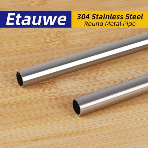 Two Pack Three Eighths Inch OD Stainless Steel Round Tube 9.5mm 12 Inch Length Weldable 304 Stainless Tubing on wooden surface
