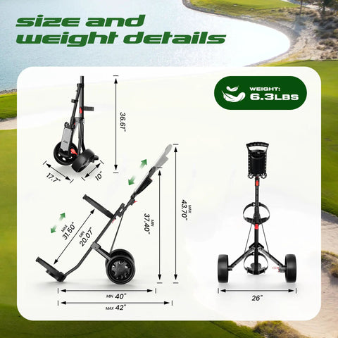 2 Wheel Golf Push Cart That Grows With You Adjustable Upper Bracket And Height Fits All Bag Sizes From Kid To Adult Teen Friendly Ergonomic Pull Cart For Ages 3 To Adult Lightweight Easy Fold, 6.3 lbs