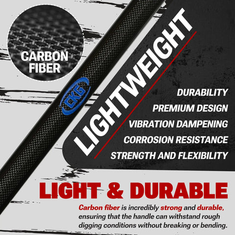 Lightweight Carbon Steel Metal Detecting Shovel With Double Serrated Blade featuring carbon fiber description.