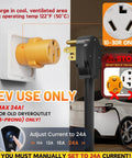 NEMA 10-30P To 14-50R EV Charger Adapter for Tesla Models 3 Y S X, showing 24 Amp output from 3-prong dryer socket