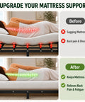 Queen Size Bunkie Board 60x80 Heavy Duty Mattress Support keeps your bed level, showing before and after spine alignment.