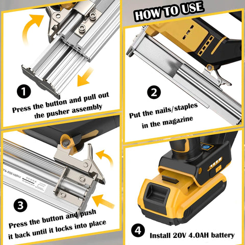 How to use Real Deal Hella Reliable Cordless 18 Gauge Brad Nailer And Staple Gun Combo with detailed steps for loading fasteners.