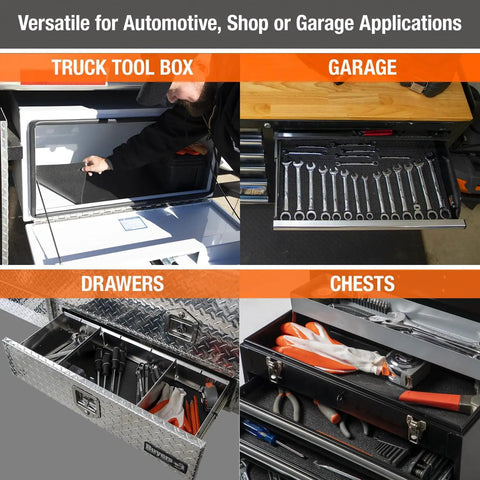 Universal Heavy-Duty Tool Box And Shelf Liner Non-Slip PVC Mat For Truck Tool Boxes Van Shelves Garage Cabinets Workbenches And Carts Cut-To-Fit 16 Ft in various storage uses