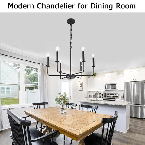 Six Light Black Farmhouse Chandelier With Modern Pendant Design For Dining Room Kitchen Island Entryway Living Room Rustic Industrial Candle Style Ceiling Light