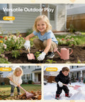 Kids garden set with wheelbarrow and 11 piece outdoor tool kit for backyard beach and STEM play, children gardening.