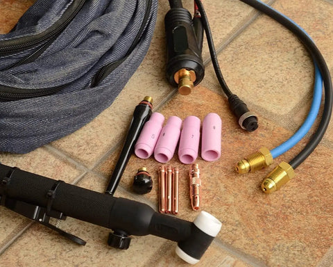 Water Cooled 350 Amp TIG Welding Torch Kit With Beefy Head And Flexible Gas Valve 25 Foot Cable System CK35 50 Connector