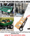 Garden cart, hand truck, and garden wagon equipped with 12 Inch Flat Free Solid Tire And Wheel Set For Trailer Dollies And Utility Carts.