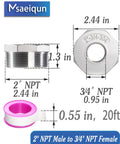 Stainless Steel Reducer Hex Bushing Pipe Fitting 2 Inch NPT Male To Three Quarter Inch NPT Female Adapter Kit Pack Of 2 dimensions