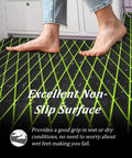 Bare feet on EVA Foam Boat Flooring Decking Sheet 6mm Thick Diamond Grippy Anti Slip Marine Mat, black and green design