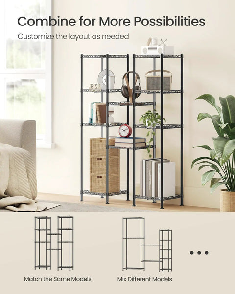 Slim 5 Tier Metal Wire Storage Shelf In Ink Black Ultra Space Saving Narrow Shelving Unit With Sturdy Powder Coated Steel Build For Bins Plants And Everyday Essentials in modular room display