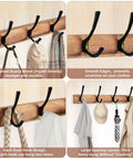 Acacia Wood Wall Coat Rack With Heavy Duty 4 Double Hooks, 15 Inch Long Hat Rack for Coats, Bags, Towels, and Leashes display