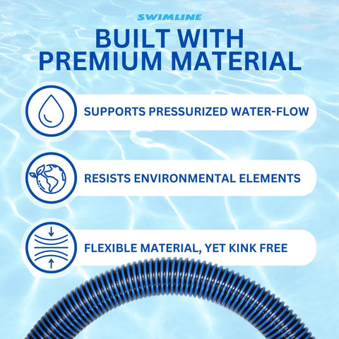 Spiral Wound Pool Vacuum Hose With Kink Free Swivel Cuff 1.25 Inch By 21 Feet For Inground Pools highlighting features.
