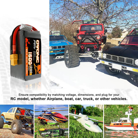 6S 1600mAh 22.2V LiPo Battery 120C with XT60 Connector for RC FPV Racing Drones Quadcopters, image with RC cars and trucks