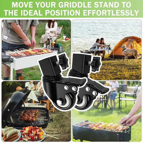 Caster Wheels Set for Griddle Stand 2 Inch Heavy Duty Casters with 360 Degree Swivel, ideal for outdoor grilling and easy mobility