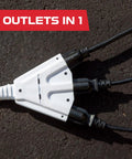 100 Foot White Outdoor Extension Cord With 3 Outlets, Beefy Heavy Duty All Weather 16/3 SJTW Power Cable, Grounded 3 Prong close-up