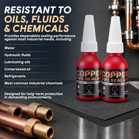 2 Pack Pipe Thread Sealant 0.67 Oz No Heat Liquid Solder For Plumbing And HVAC Copper Brass Yellow Metal With Gloves And 4 Sandpaper Sheets Included High Pressure Oil Resistant -60 F To 300 F 10,000 PSI bottles on copper pipes
