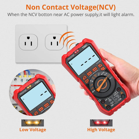 Demonstration of Go To Digital Multimeter With True RMS, 9999 Counts, Auto Ranging, showing NCV function near power outlet