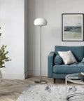 62.25 Inch Tall Floor Lamp With Glass Shade In Brushed Nickel White Milk Glass Mushroom Globe Lamp E26 Base Bulb in living room