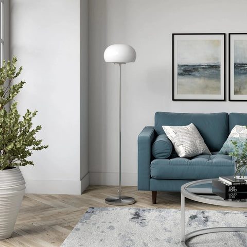 62.25 Inch Tall Floor Lamp With Glass Shade In Brushed Nickel White Milk Glass Mushroom Globe Lamp E26 Base Bulb in living room
